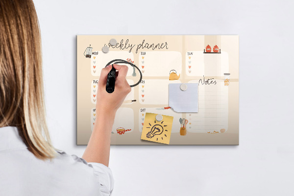 Tableau magnétique effaçable Agenda hebdomadaire avec espace pour photos