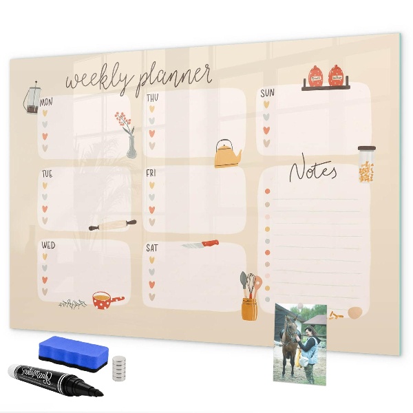 Tableau magnétique effaçable Agenda hebdomadaire avec espace pour photos