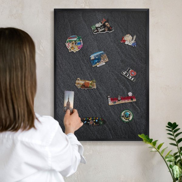Tableau magnétique encadré de couleur noire Texture grise
