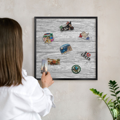 Tableau magnétique encadré de couleur noire Texture bois