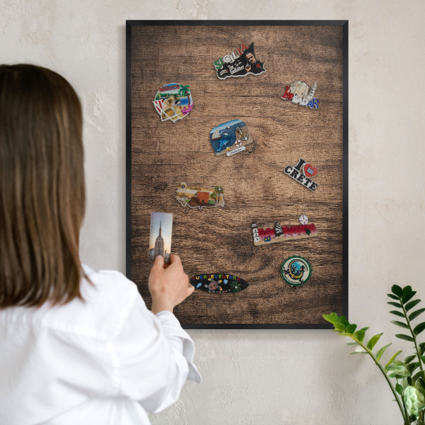 Tableau magnétique encadré de couleur noire Texture bois