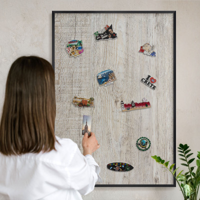 Tableau magnétique encadré de couleur noire Texture bois
