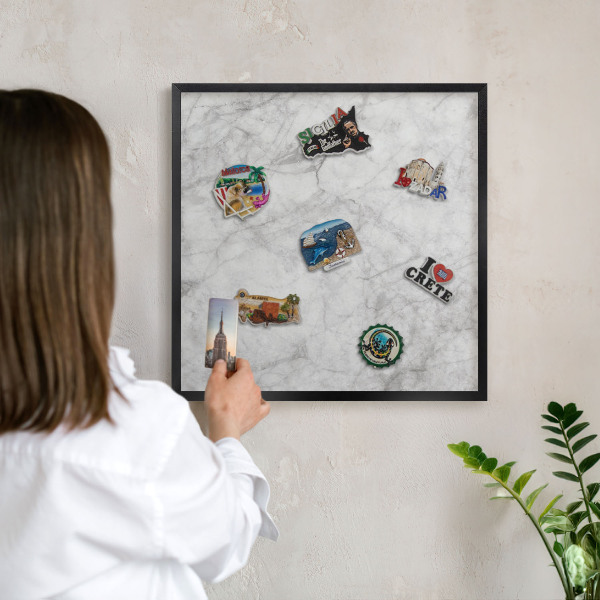 Tableau magnétique encadré de couleur noire Marbre gris