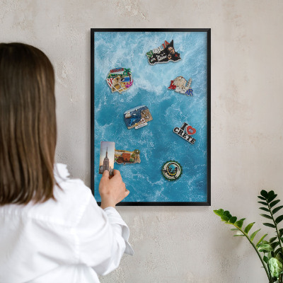 Tableau magnétique encadré de couleur noire Vagues océaniques
