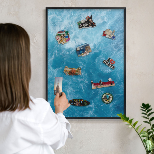 Tableau magnétique encadré de couleur noire Vagues océaniques