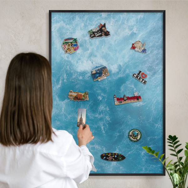 Tableau magnétique encadré de couleur noire Vagues océaniques