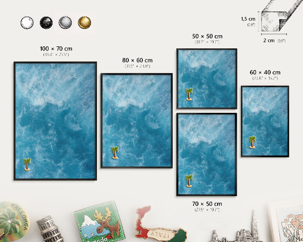 Tableau magnétique encadré de couleur noire Vagues océaniques