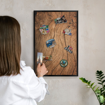 Tableau magnétique encadré de couleur noire Grain de bois