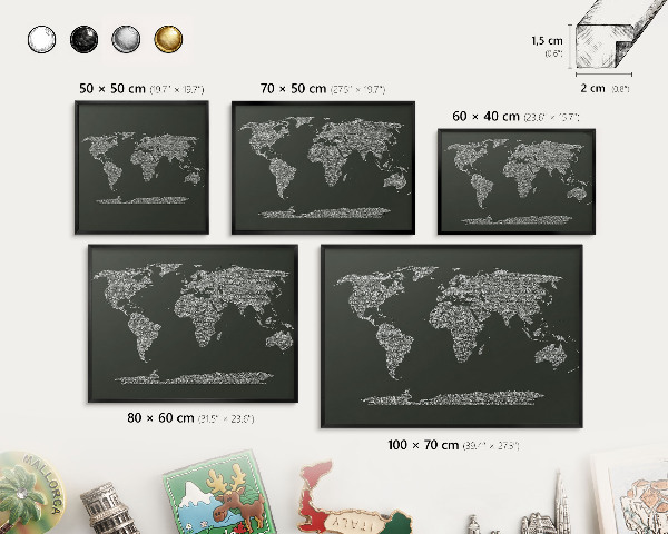 Panneau pour aimants souvenirs cadre noir Carte textuelle
