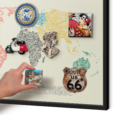 Tableau magnétique encadré de couleur noire Carte du monde