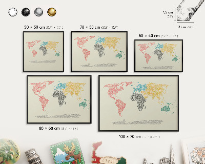 Tableau magnétique encadré de couleur noire Carte du monde
