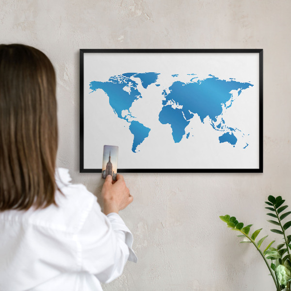 Tableau magnétique encadré de couleur noire Carte du monde