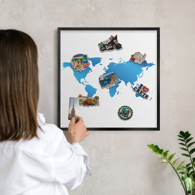 Tableau magnétique encadré de couleur noire Carte du monde