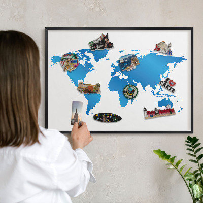 Tableau magnétique encadré de couleur noire Carte du monde