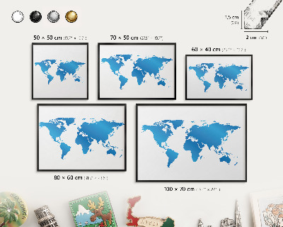 Tableau magnétique encadré de couleur noire Carte du monde