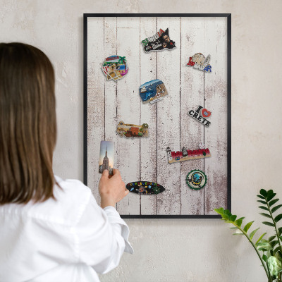 Tableau magnétique encadré de couleur noire Bois clair