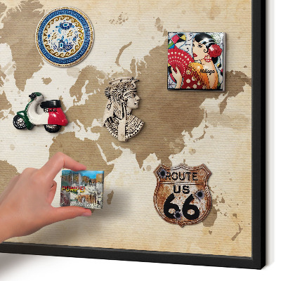 Panneau pour aimants souvenirs cadre noir Carte du monde