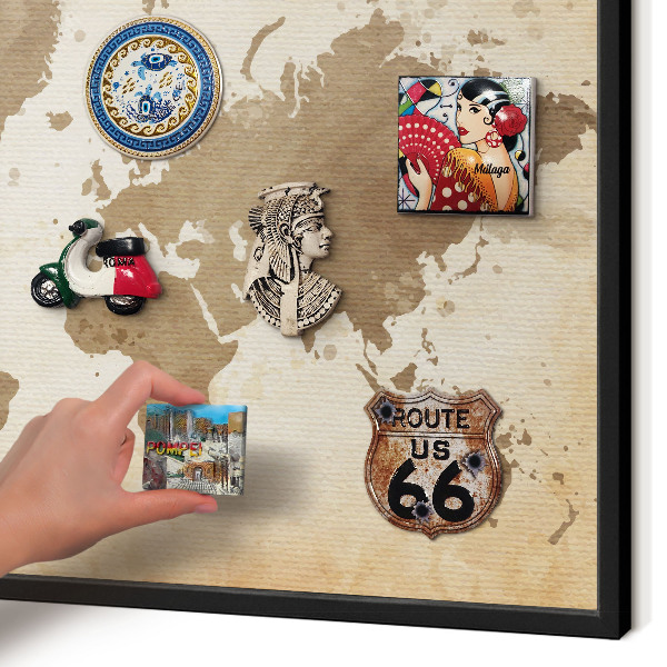 Panneau pour aimants souvenirs cadre noir Carte du monde