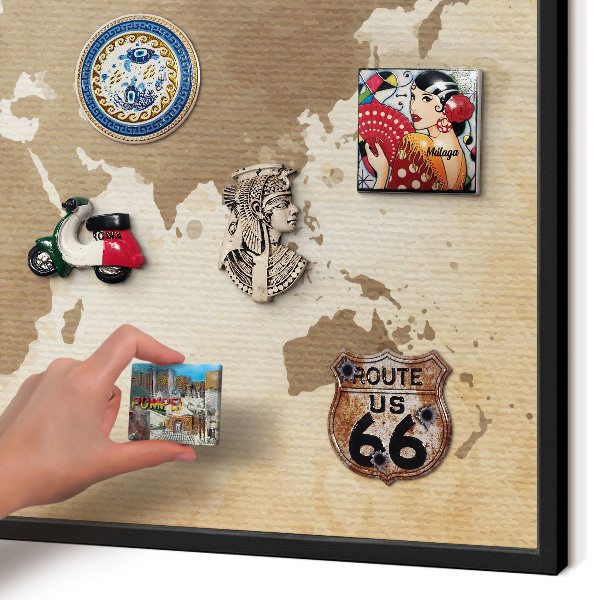 Panneau pour aimants souvenirs cadre noir Carte du monde