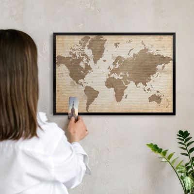 Panneau pour aimants souvenirs cadre noir Carte du monde