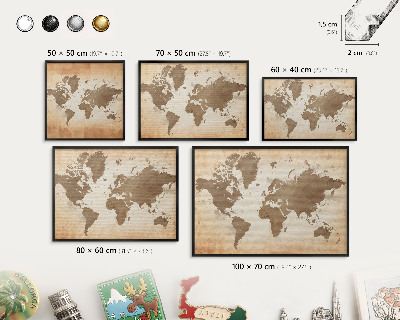 Panneau pour aimants souvenirs cadre noir Carte du monde