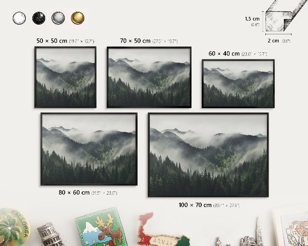 Tableau magnétique encadré de couleur noire Montagnes vertes