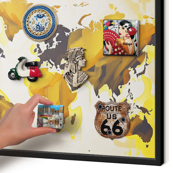 Panneau pour aimants souvenirs cadre noir Carte du monde