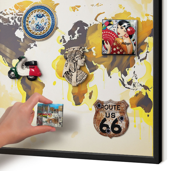 Panneau pour aimants souvenirs cadre noir Carte du monde
