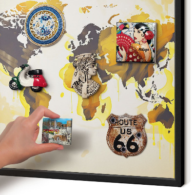 Panneau pour aimants souvenirs cadre noir Carte du monde