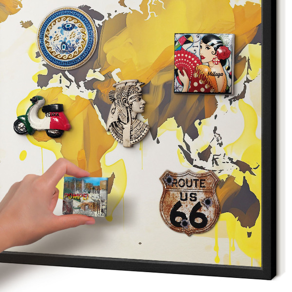 Panneau pour aimants souvenirs cadre noir Carte du monde