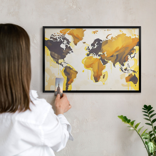Panneau pour aimants souvenirs cadre noir Carte du monde
