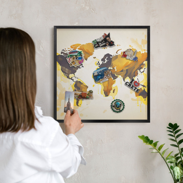 Panneau pour aimants souvenirs cadre noir Carte du monde