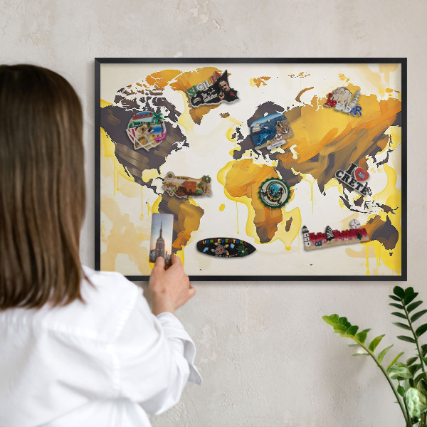 Panneau pour aimants souvenirs cadre noir Carte du monde