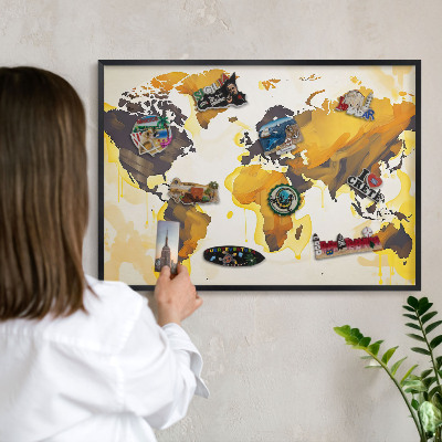 Panneau pour aimants souvenirs cadre noir Carte du monde