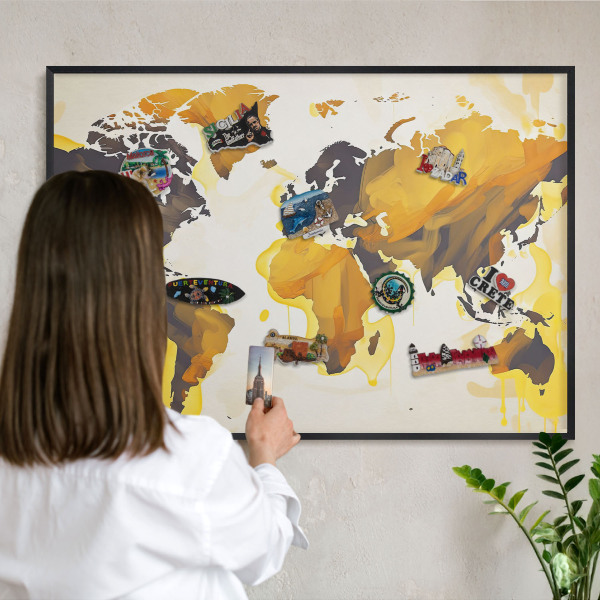 Panneau pour aimants souvenirs cadre noir Carte du monde