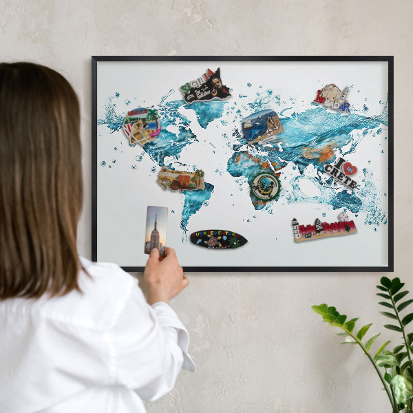 Tableau magnétique encadré de couleur noire Carte de l'eau