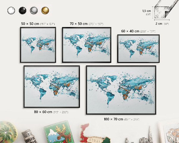 Tableau magnétique encadré de couleur noire Carte de l'eau