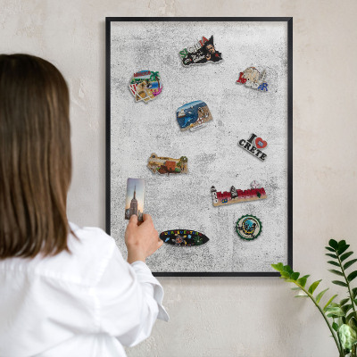 Tableau magnétique encadré de couleur noire Béton brut