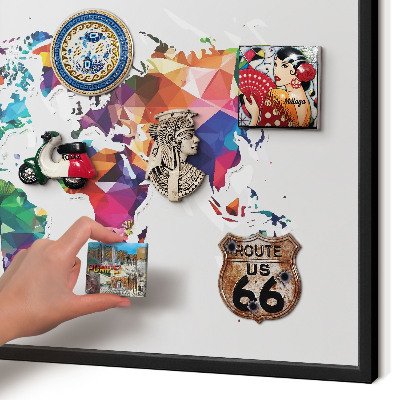 Tableau magnétique encadré de couleur noire Carte du monde