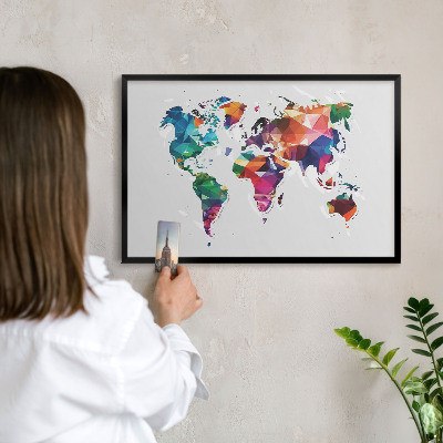 Tableau magnétique encadré de couleur noire Carte du monde