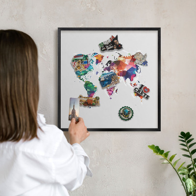 Tableau magnétique encadré de couleur noire Carte du monde