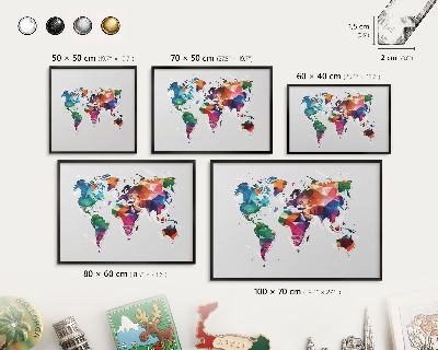 Tableau magnétique encadré de couleur noire Carte du monde