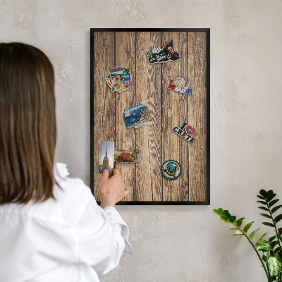 Tableau magnétique encadré de couleur noire Texture bois
