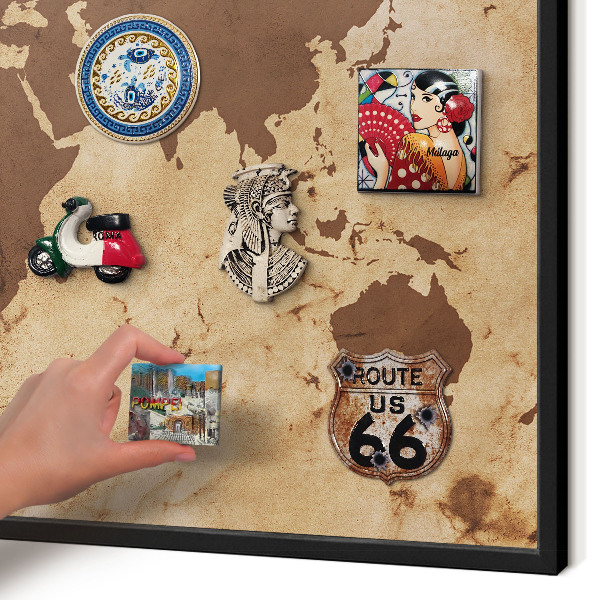 Panneau pour aimants souvenirs cadre noir Carte du monde