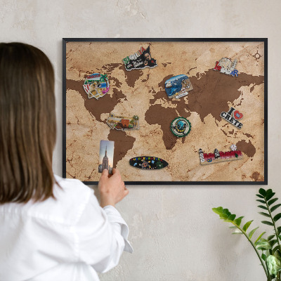 Panneau pour aimants souvenirs cadre noir Carte du monde