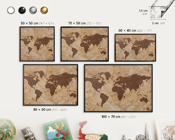 Panneau pour aimants souvenirs cadre noir Carte du monde