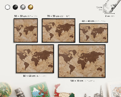 Panneau pour aimants souvenirs cadre noir Carte du monde