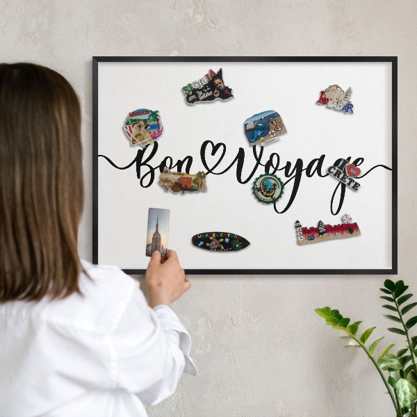 Tableau magnétique encadré de couleur noire Bon voyage