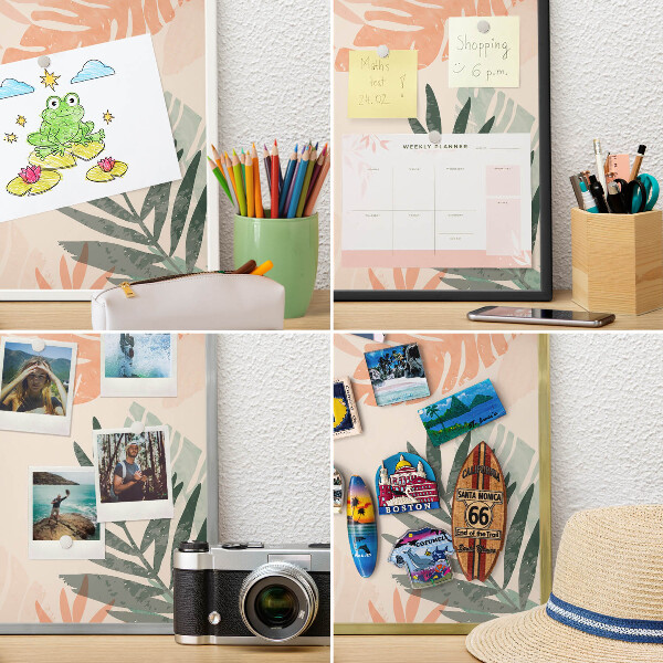 Tableau magnétique encadré de couleur noire Feuilles tropicales