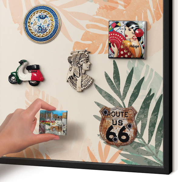 Tableau magnétique encadré de couleur noire Feuilles tropicales